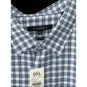 Synrgy Men’s 3XLT Blue And White Plaid Short Sleeve Button Shirt